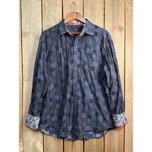 Robert Graham Mens XL Classic Fit Button Down Shirt Blue Jacquard Patchwork